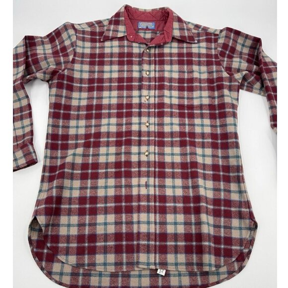 Pendleton Wool‎ Shirt Plaid Button Up Quilted Collar Long Sleeve Size M USA - Picture 1 of 11